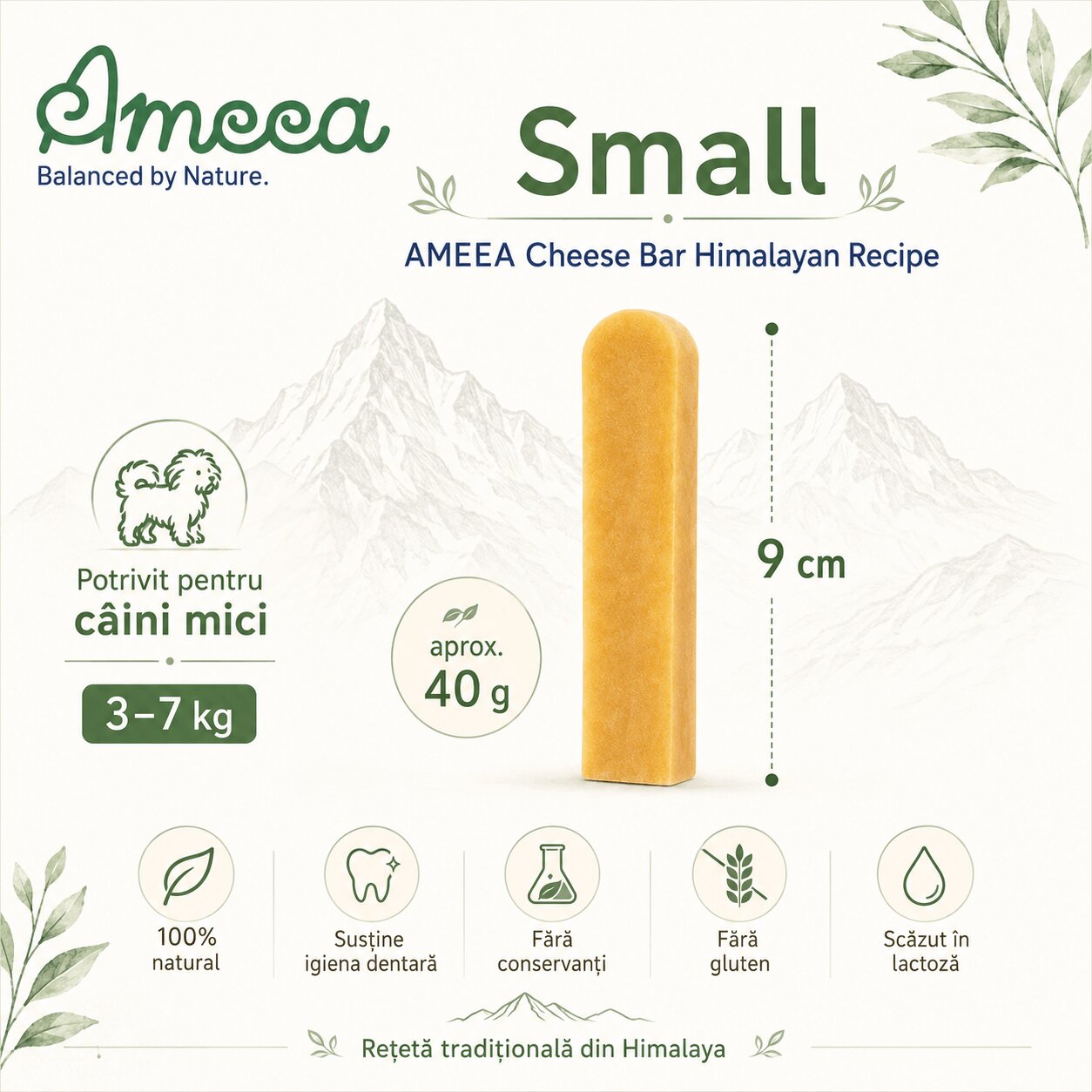 AMEEA Cheese Bar Himalayan Receipe Small XS-S Brânză recompense fără cereale câini 40g