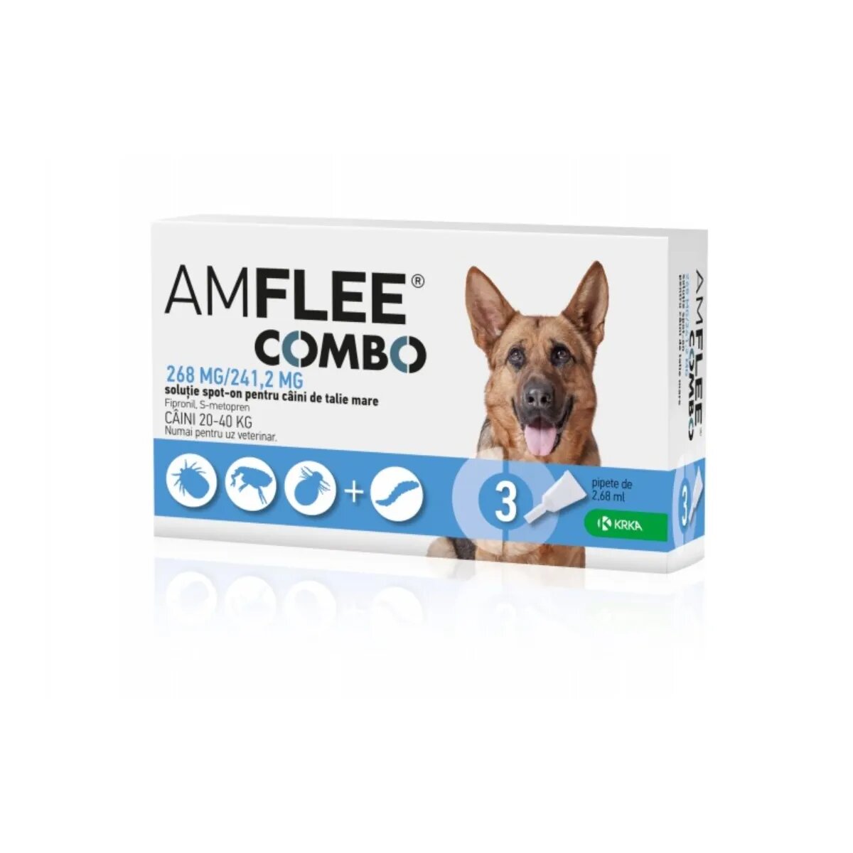 Amflee Combo Dog spot-on soluție antiparazitară câini 3 pipete Combo Dog spot-on soluție antiparazitară câini 20-40 kg 3 pipete