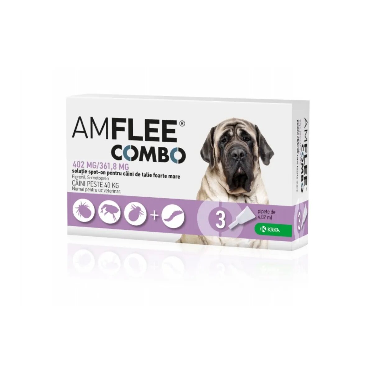 Amflee Combo Dog spot-on soluție antiparazitară câini 3 pipete Combo Dog spot-on soluție antiparazitară câini 40-60 kg 3 pipete