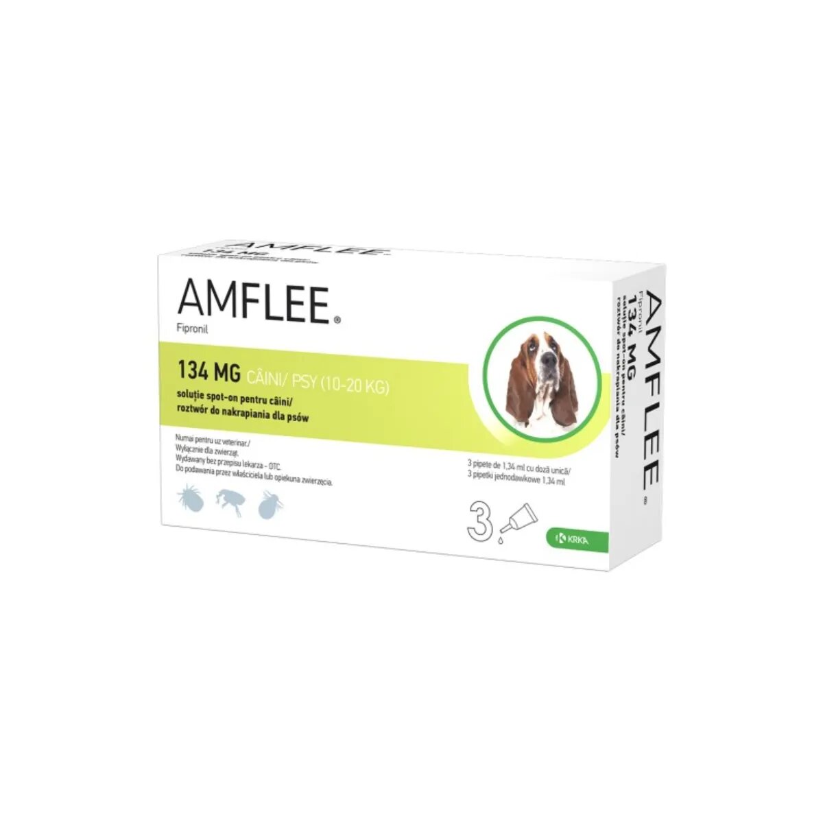Amflee Dog spot-on soluție antiparazitară câini 3 pipete Dog spot-on soluție antiparazitară câini 10-20 kg 3 pipete