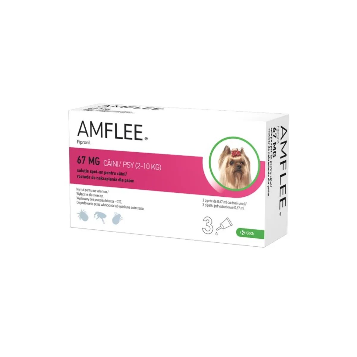 Amflee Dog spot-on soluție antiparazitară câini 3 pipete Dog spot-on soluție antiparazitară câini 2-10 kg 3 pipete