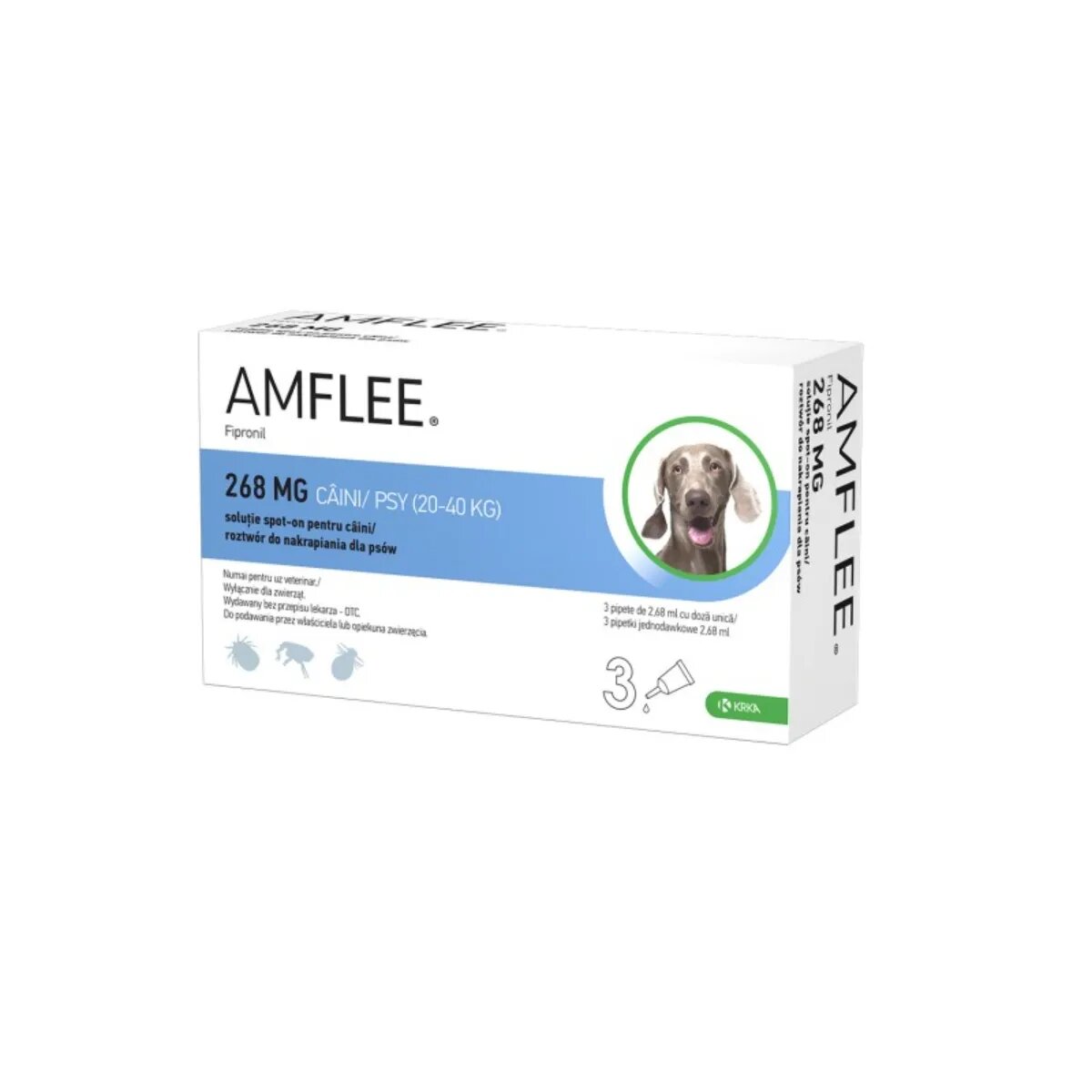 Amflee Dog spot-on soluție antiparazitară câini 3 pipete Dog spot-on soluție antiparazitară câini 20-40 kg 3 pipete