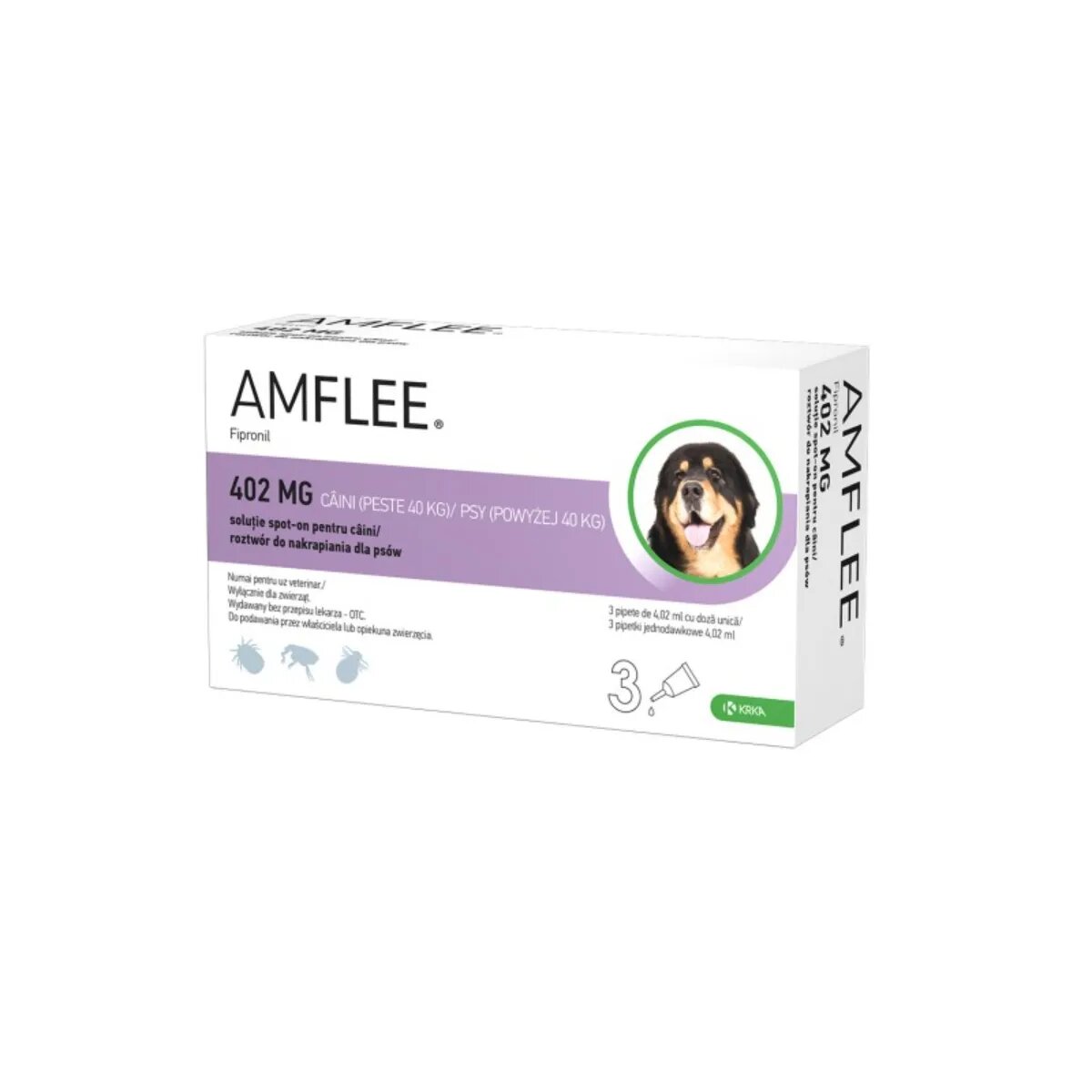Amflee Dog spot-on soluție antiparazitară câini 3 pipete Dog spot-on soluție antiparazitară câini 40-60 kg 3 pipete