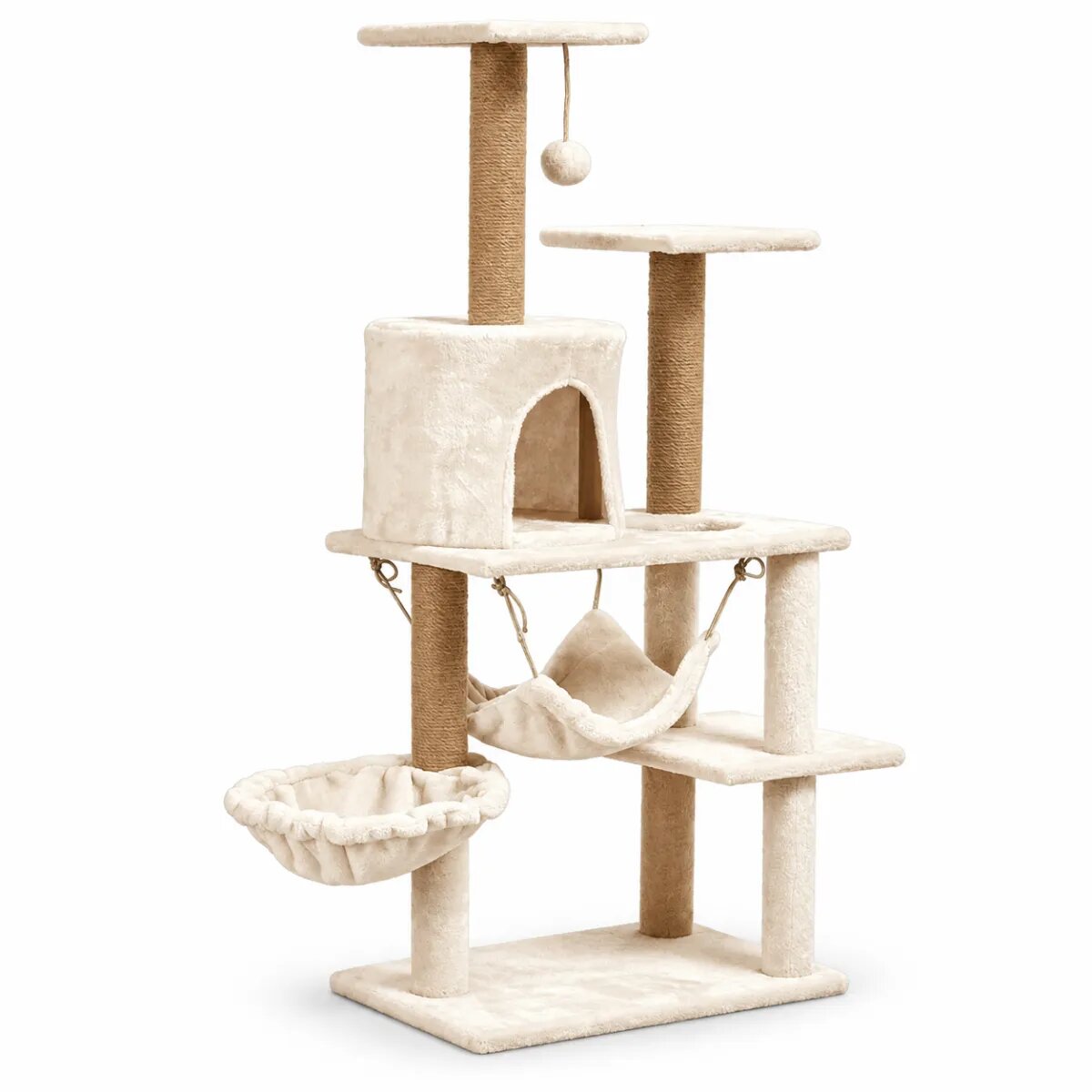 AMYDO Home Como ansamblu de joacă pisici 5 etaje 1 căsuța MDF și sisal elemente atârnate elemente hamac bej 52x37x125cm