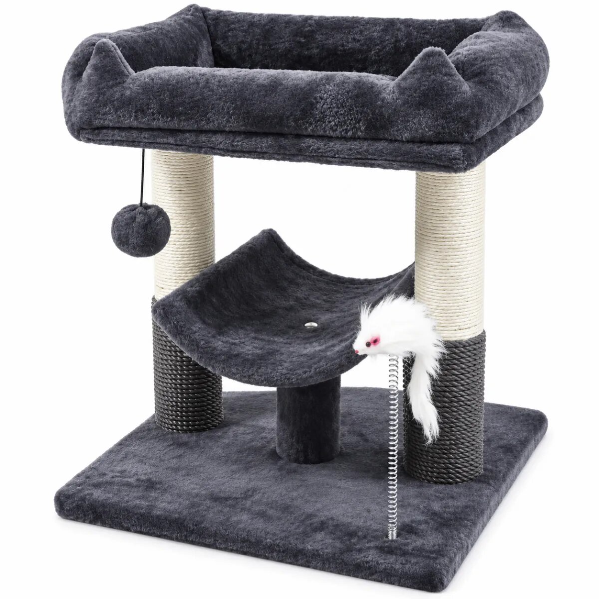 AMYDO Home Milo ansamblu de joacă pisici 2 etaje MDF și sisal elemente atârnate elemente de zgâriat bej și antracit 40x40x50cm