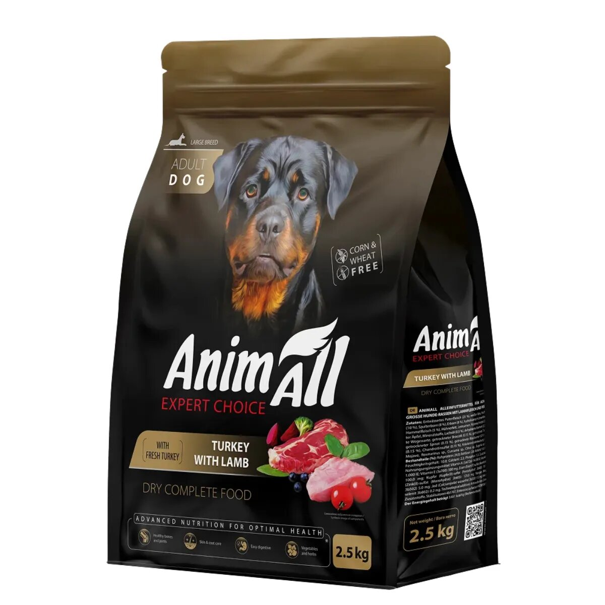 ANIMALL Large Breed L-XL Curcan și Miel hrană uscată câini 12kg