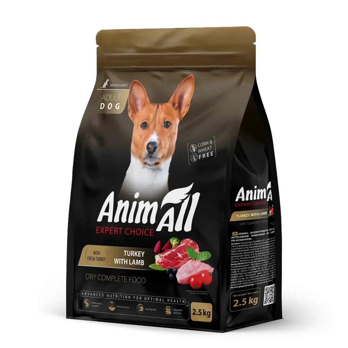 ANIMALL Medium Breed M Curcan și Miel hrană uscată câini 2.5kg
