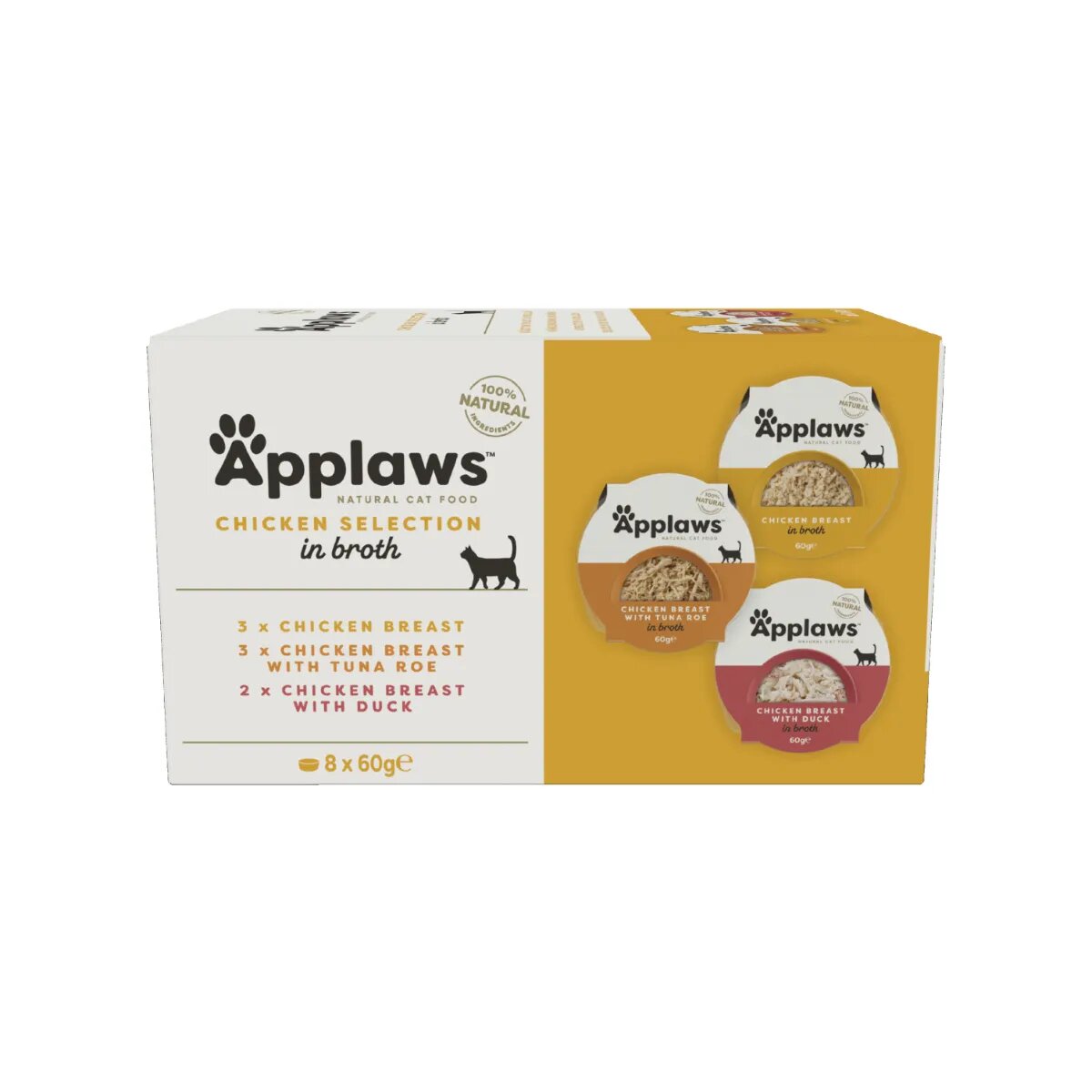 Applaws Chicken Selection Pui bol hrană umedă pisici (în supă) multipack 60g x 8buc
