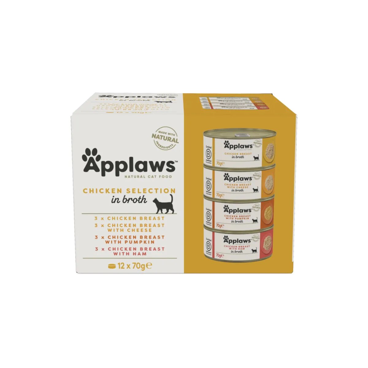 Applaws Chicken Selection Pui conservă hrană umedă pisici (în supă) multipack 70g x12buc