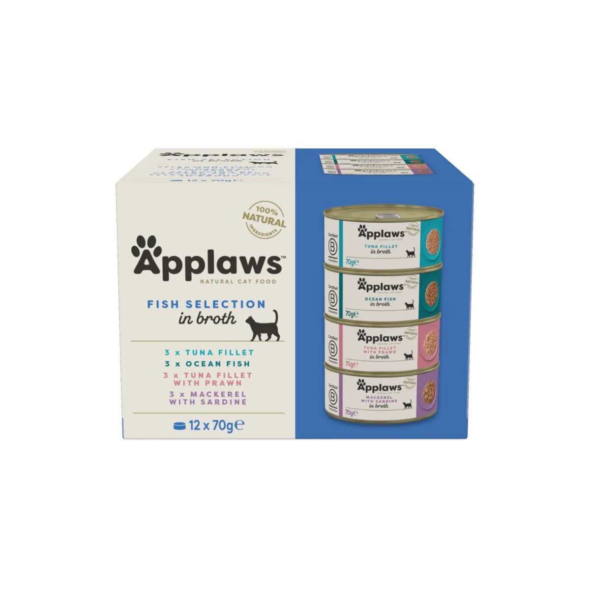 Applaws Fish Selection Pește conservă hrană umedă pisici (în supă) multipack 70g x12buc