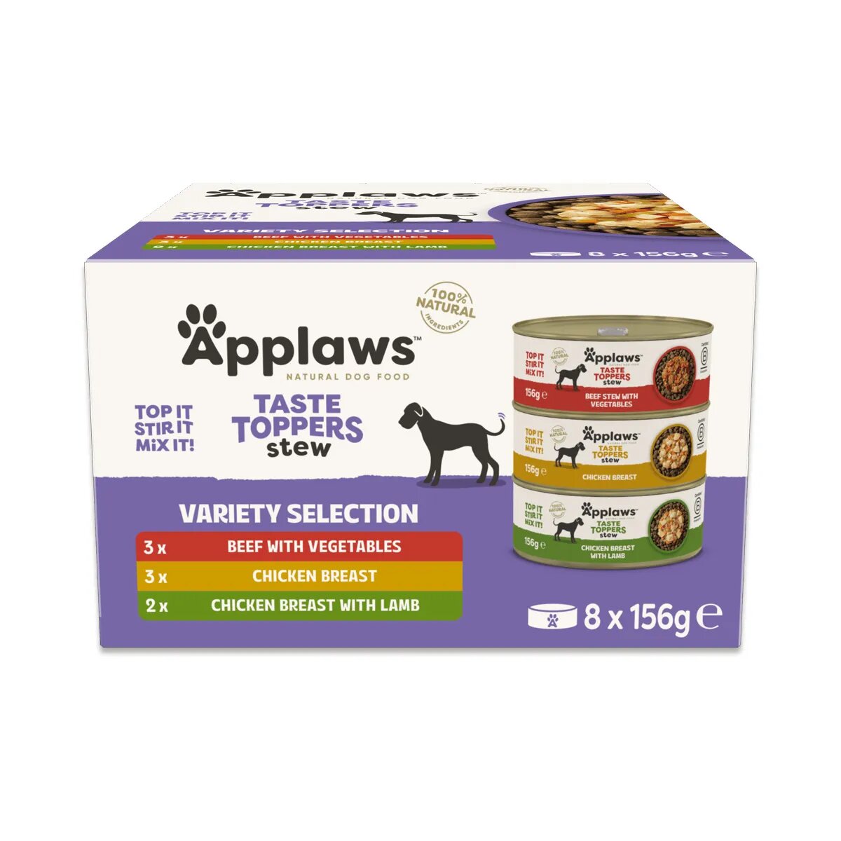 Applaws Taste Toppers Stew Variety Selection XS-XL Pui și Vită conservă hrană umedă fără cereale câini (în sos) multipack 156g x 8buc