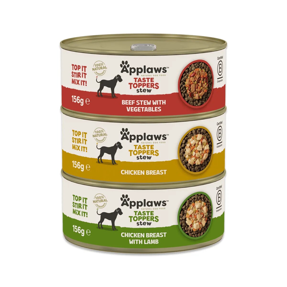 Applaws Taste Toppers Stew Variety Selection XS-XL Pui și Vită conservă hrană umedă fără cereale câini (în sos) multipack 156g x 8buc