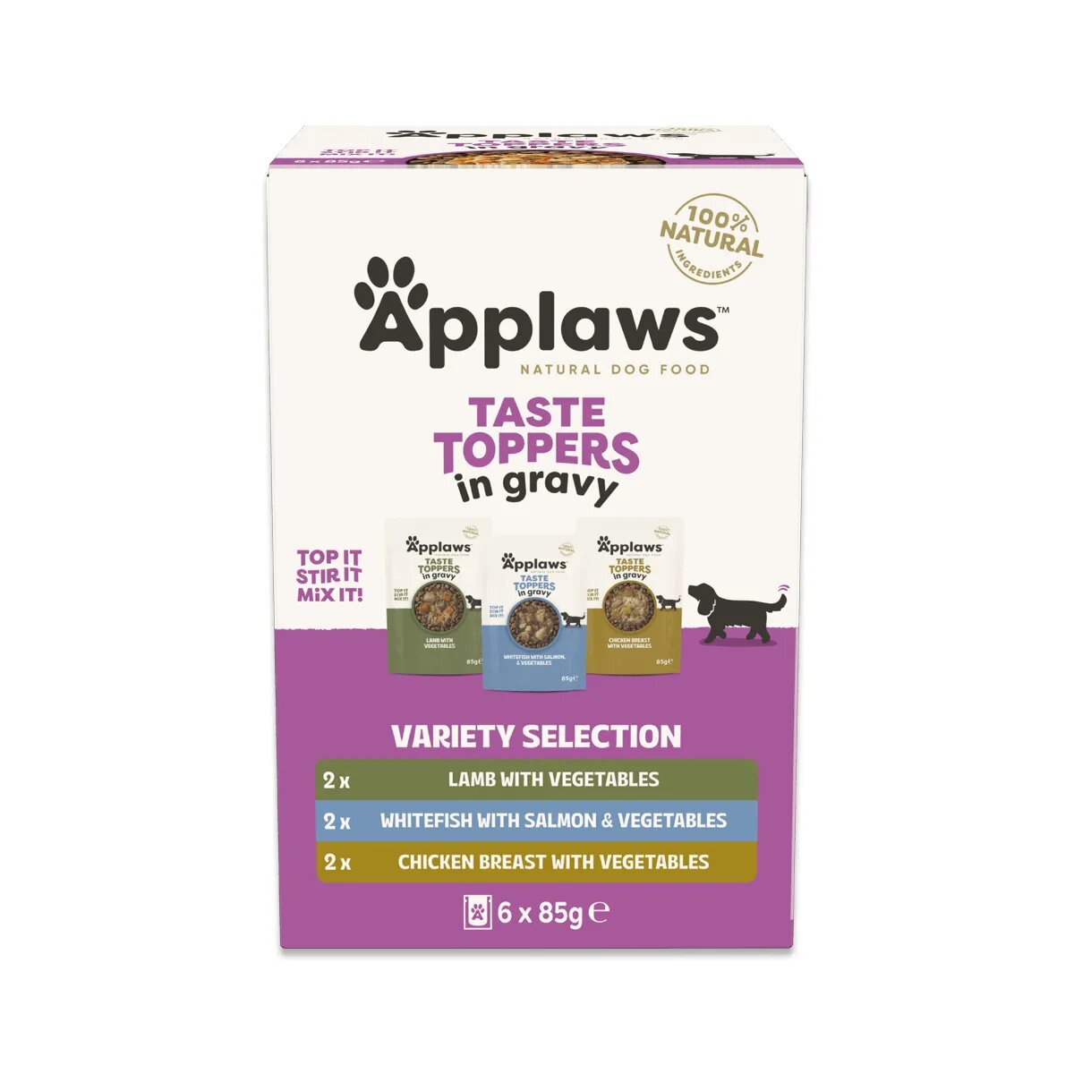 Applaws Taste Toppers Variety Selection XS-XL Carne și Pește plic hrană umedă fără cereale câini (în sos) multipack 85g x 6buc