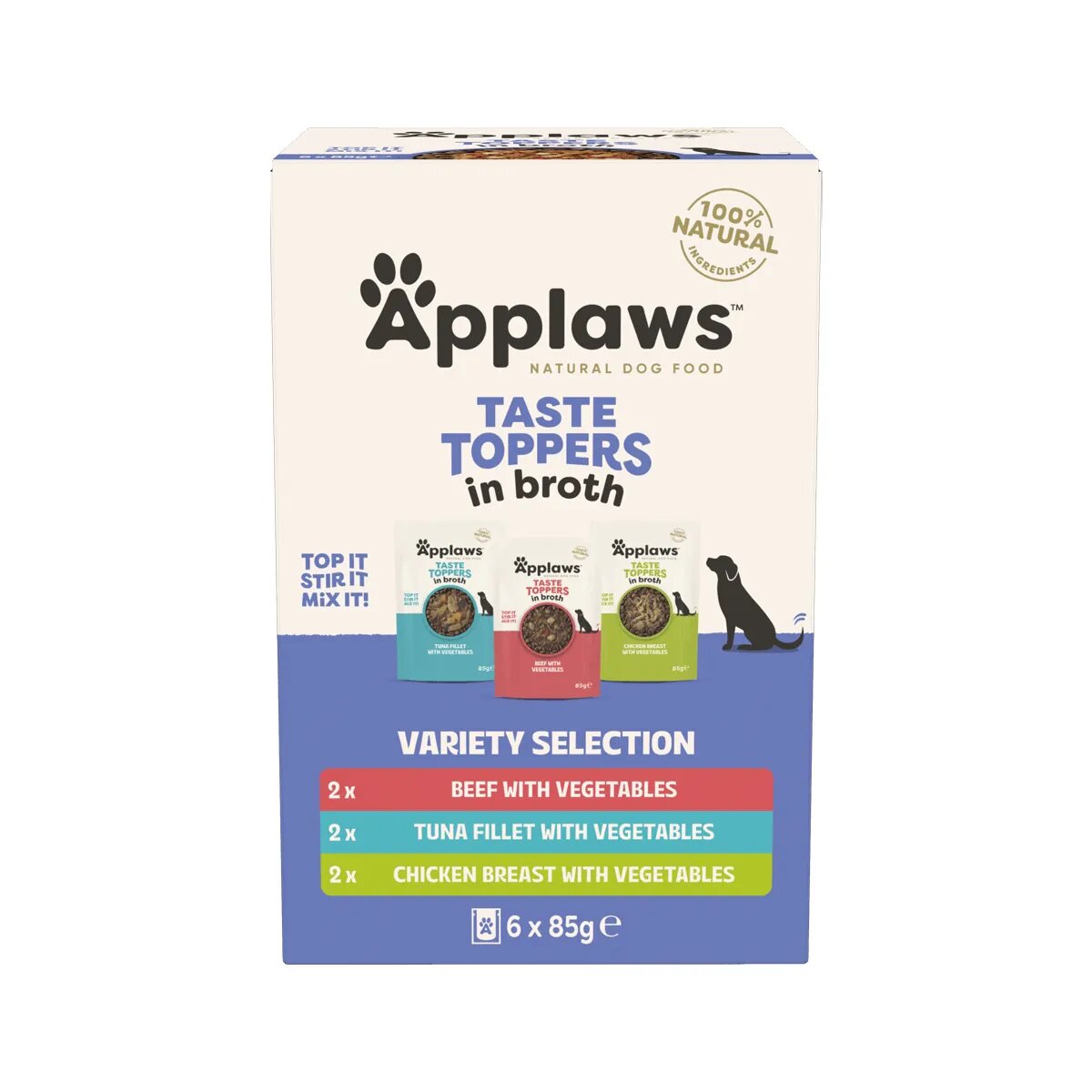 Applaws Taste Toppers Variety Selection XS-XL Carne și Ton plic hrană umedă fără cereale câini (în supă) multipack 85g x 6buc