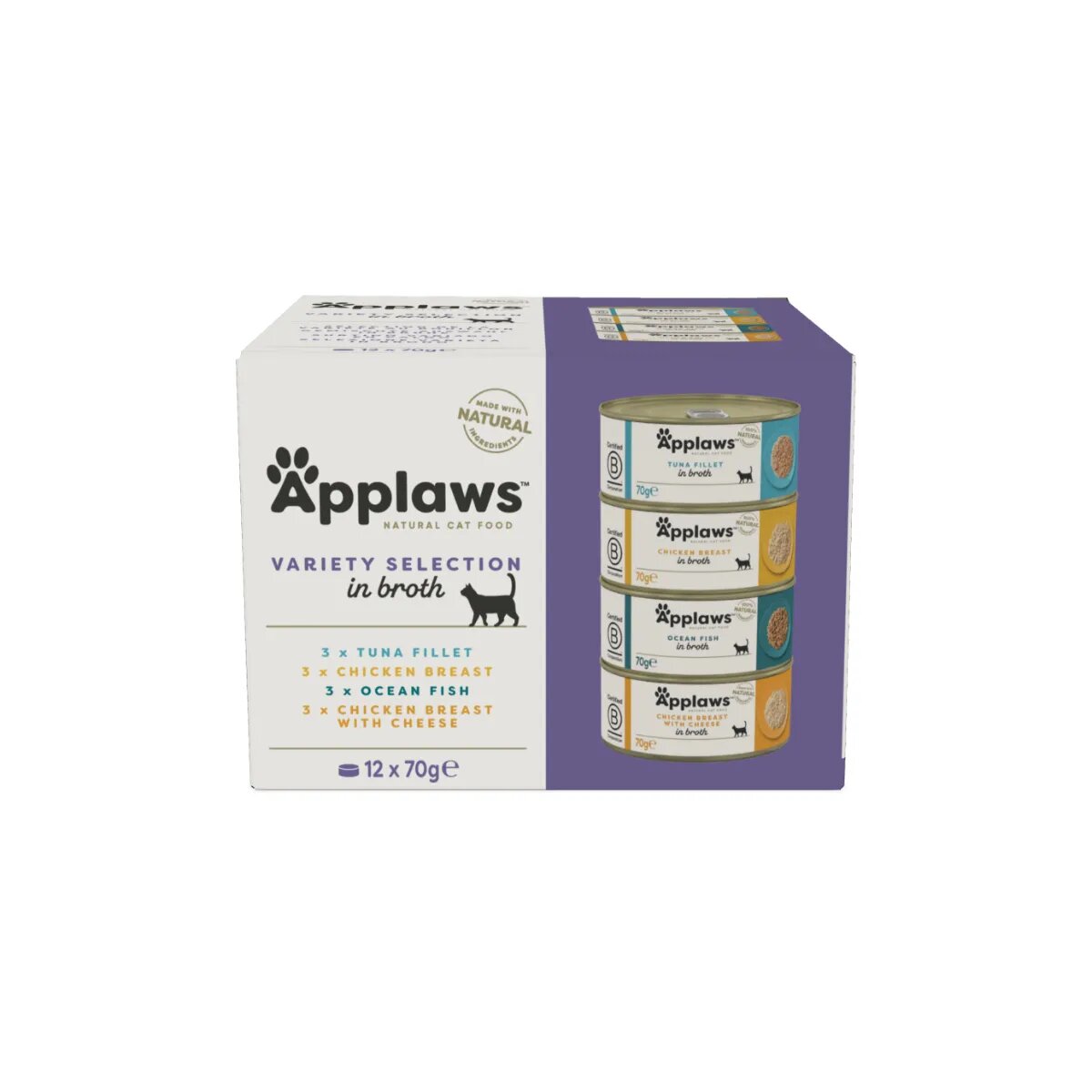 Applaws Variety Selection Pui și Ton conservă hrană umedă pisici (în supă) multipack 70g x12buc