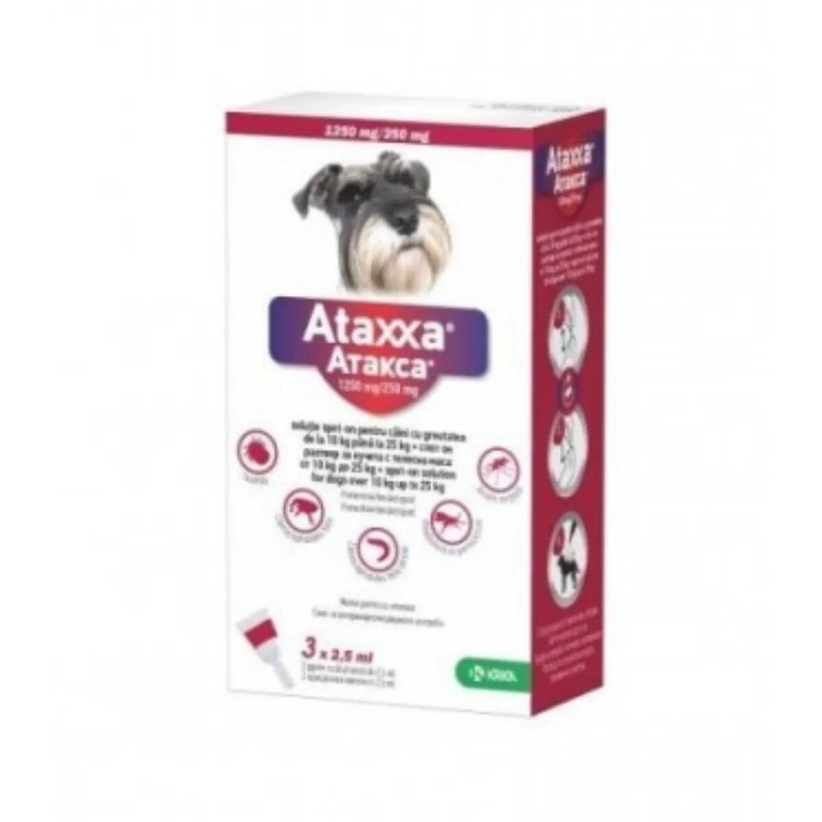 Ataxxa deparazitare externă câini pipetă repelentă 250 deparazitare externă câini pipetă repelentă S-M(10 - 25kg) 3buc