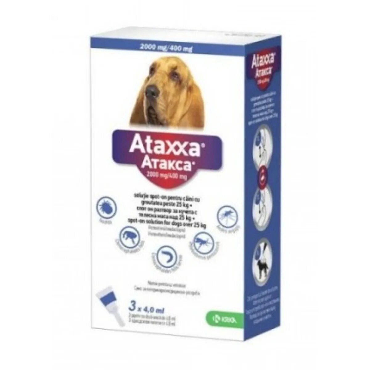 Ataxxa deparazitare externă câini pipetă repelentă 400 deparazitare externă câini pipetă repelentă M-XL(25 - 40kg) 3buc