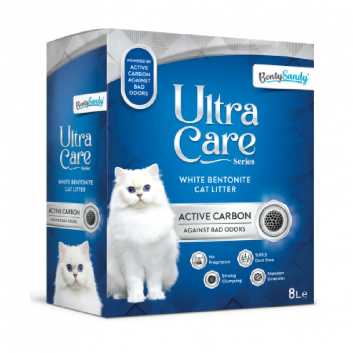 BENTY SANDY Ultra Care Active Carbon neparfumat așternut igienic pisici granule bentonită aglomerant neutralizare mirosuri 8l