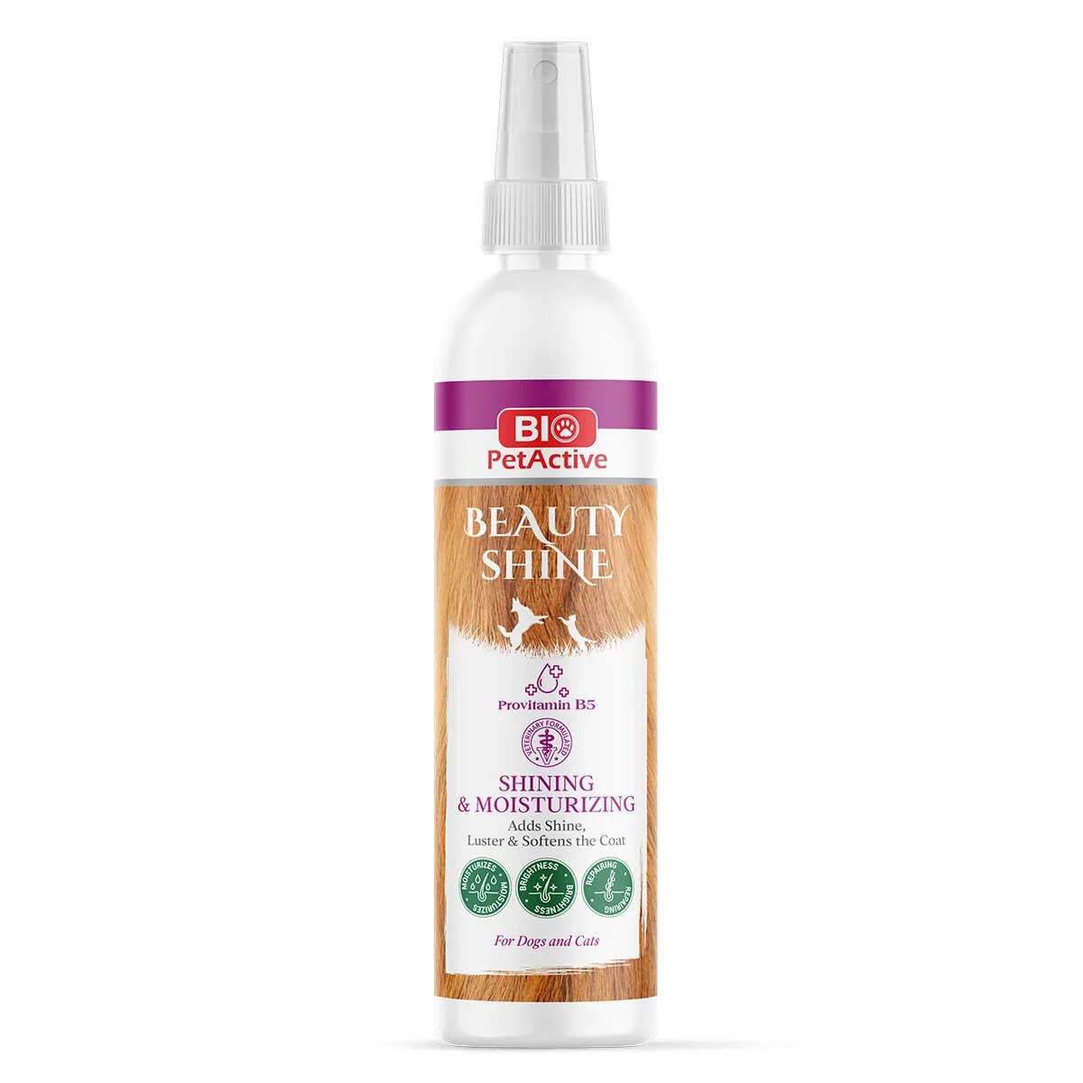 Bio Petactive Beauty Shine Shining & Moisturizing XS-XL spray descâlcit câini descâlcirea blănii hidratant flacon 100ml