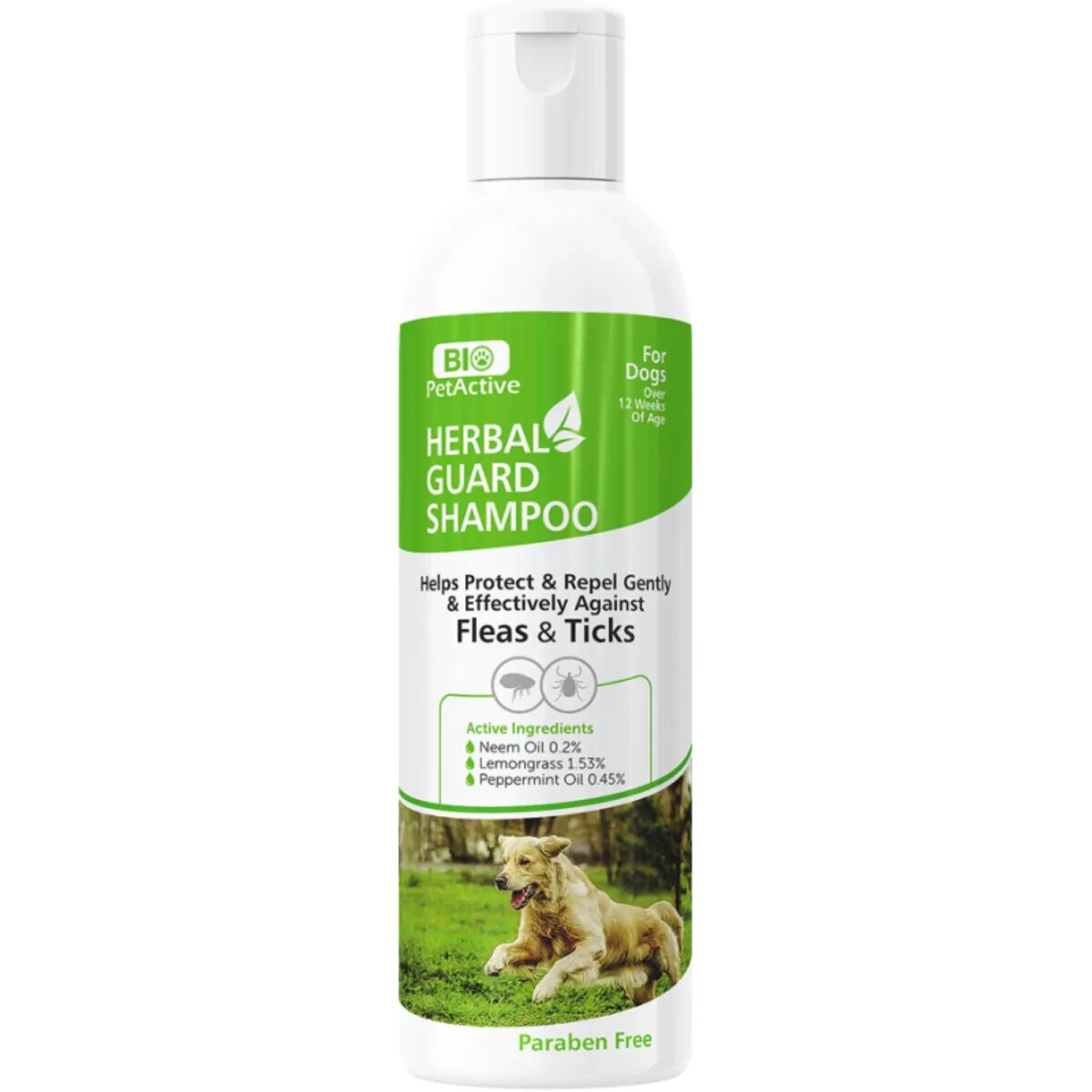 Bio Petactive Herbal Guard XS-XL șampon câini antiparazitar anti-mâncărime Ulei de Neem flacon 250ml