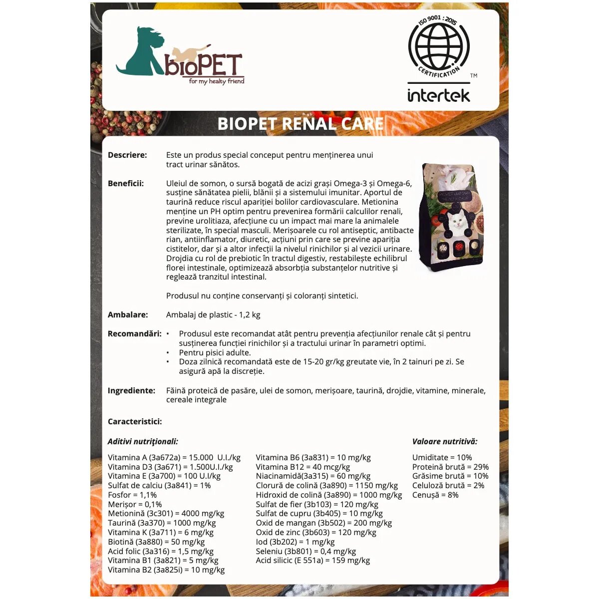 BIOPET Renal Health Care Pasăre hrană uscată pisici sterilizate sistem urinar 1.2kg