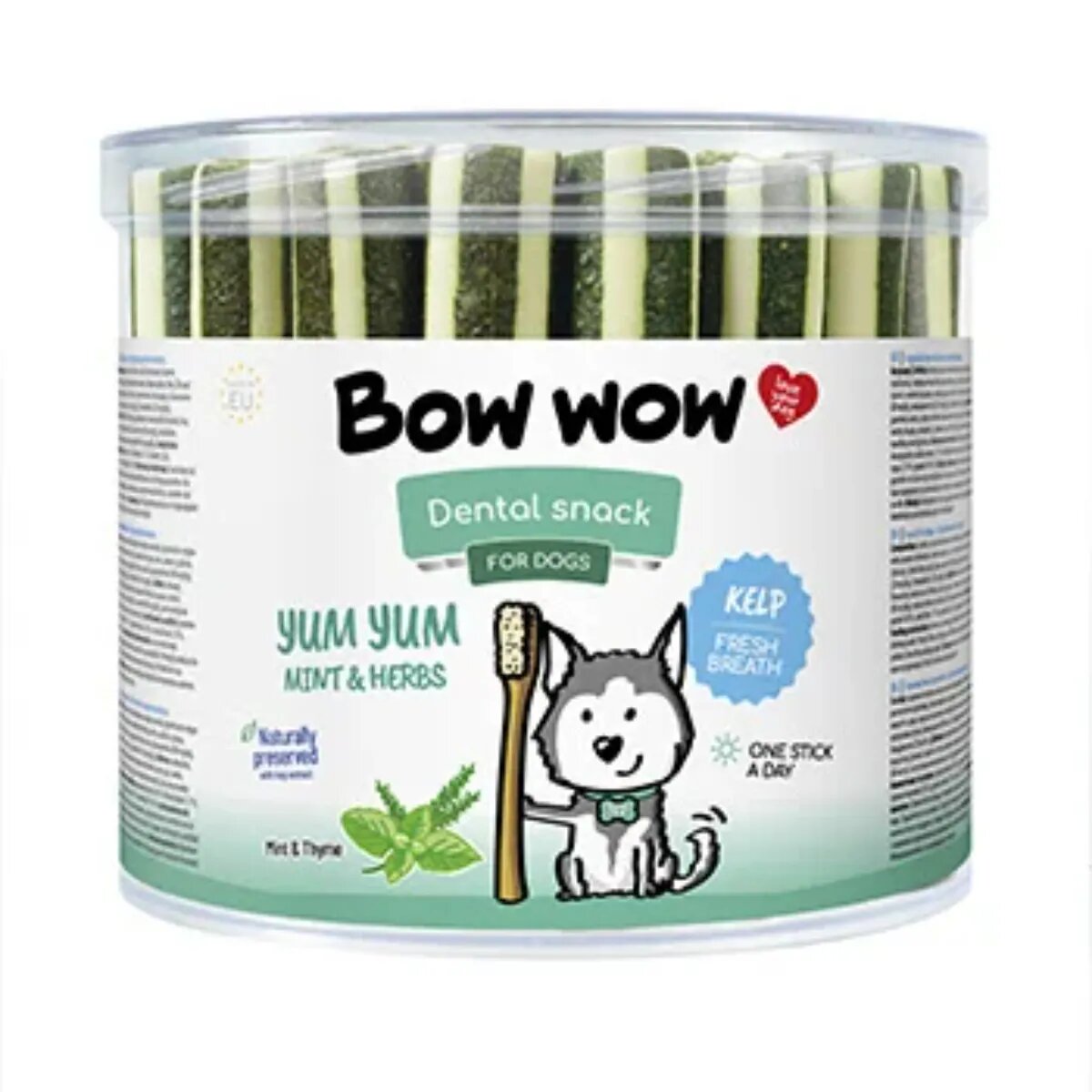 Bow Wow Dental Snack S-XL Mentă găletușa recompense câini 35buc 1400g