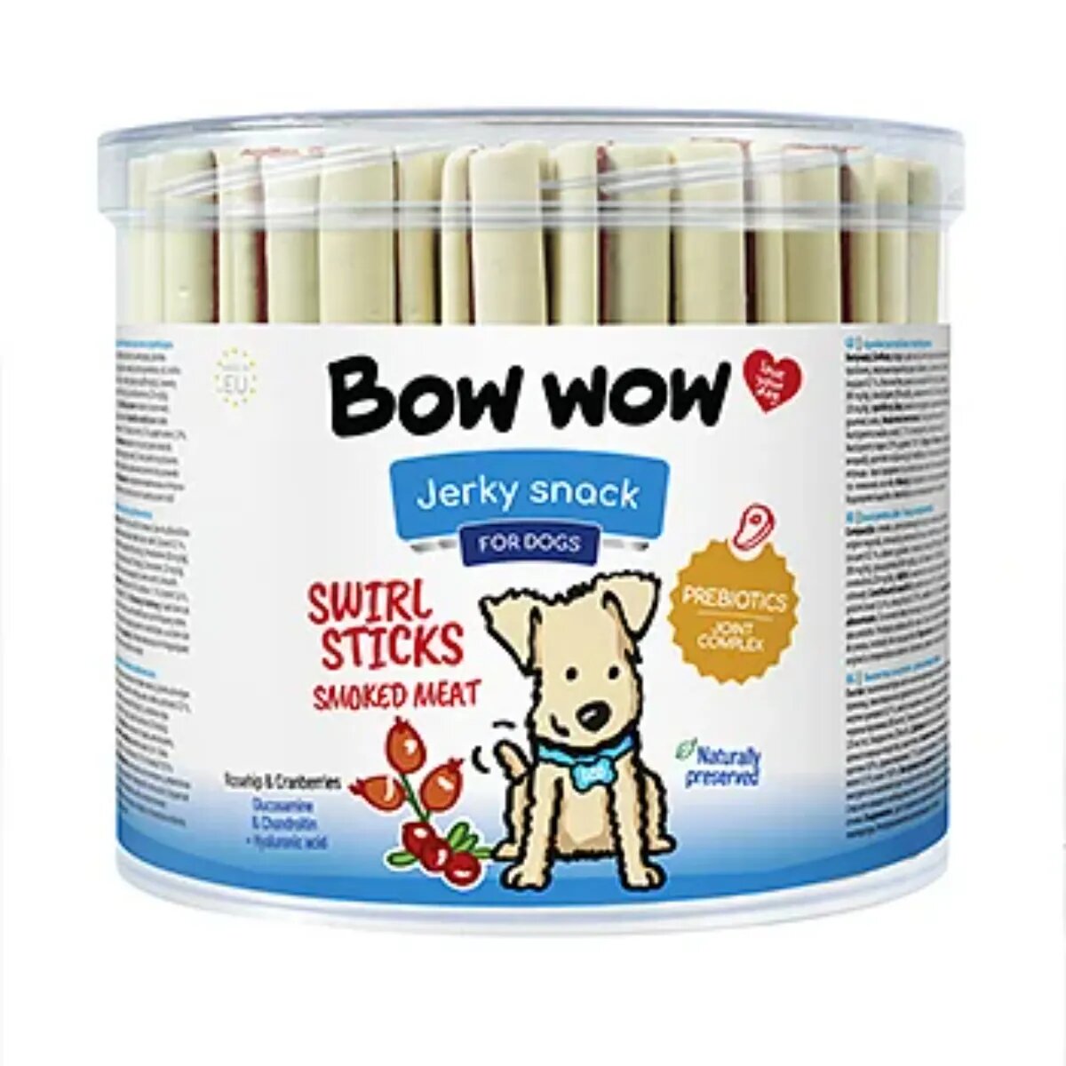 Bow Wow Jerky Snack Swirl Sticks S-XL Carne găletușa recompense câini 55buc 1280g