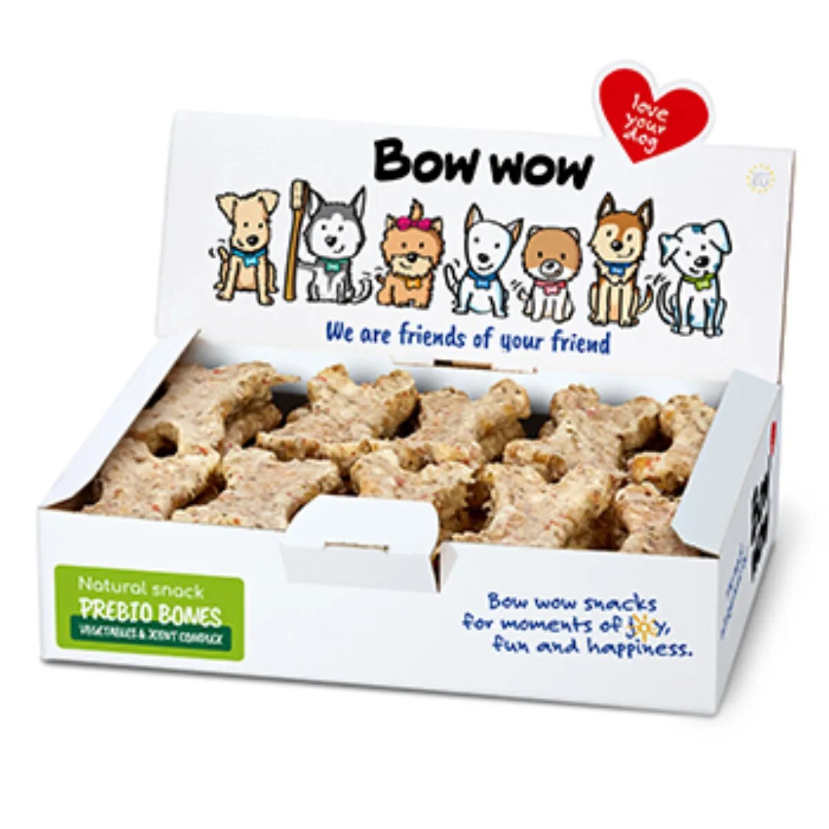 Bow Wow Natural Os Condroitina & Glucozamina XS-XL Vită și Legume cutie recompense fără cereale câini sistem articular 650g