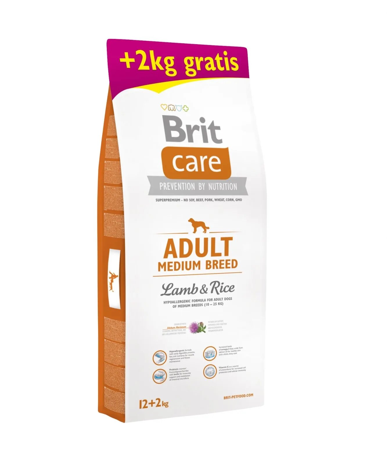 Brit Care Adult Medium Breed M Miel cu Orez hrană uscată câini 12kg+2kg GRATUIT