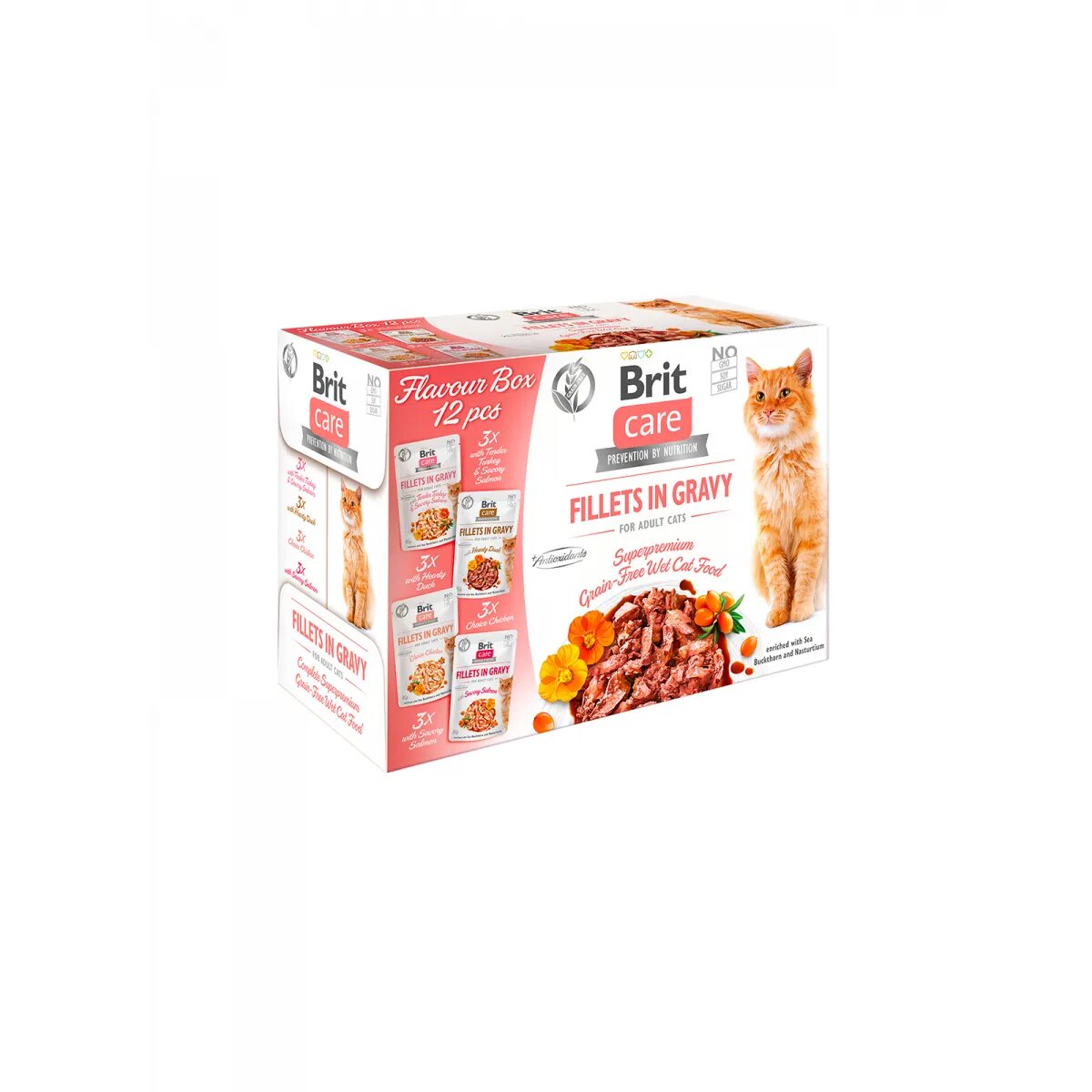 Brit Care Fillets Flavour Box Curcan și Somon plic hrană umedă fără cereale pisici (în aspic) multipack 85g x 12buc