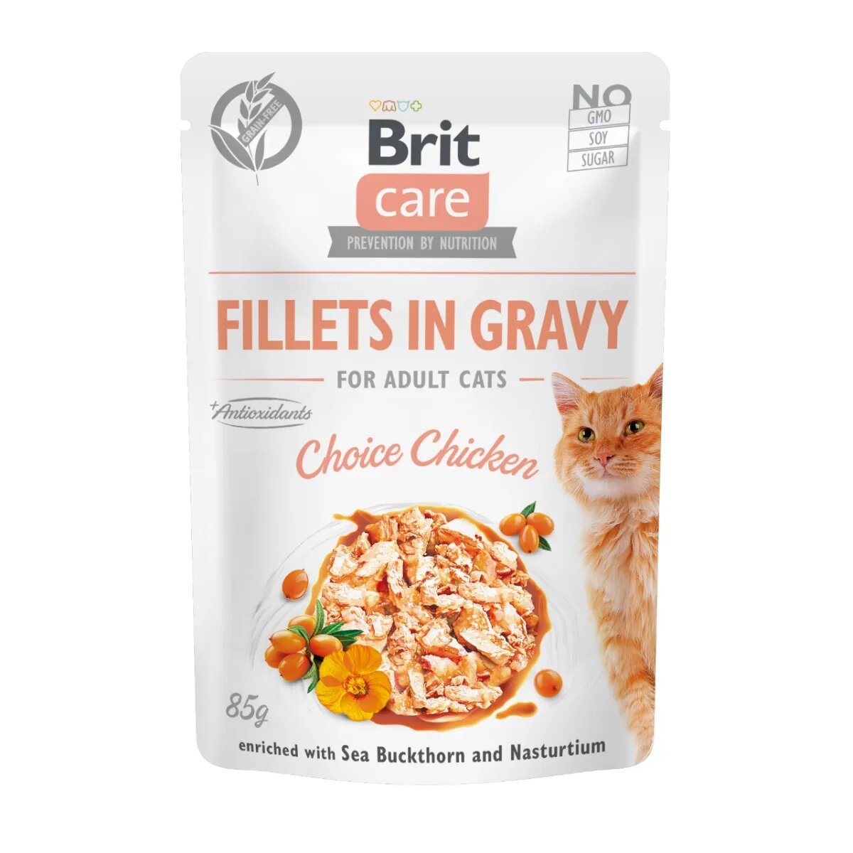 Brit Care Fillets In Gravy Pui plic hrană umedă fără cereale pisici (în sos) 85g
