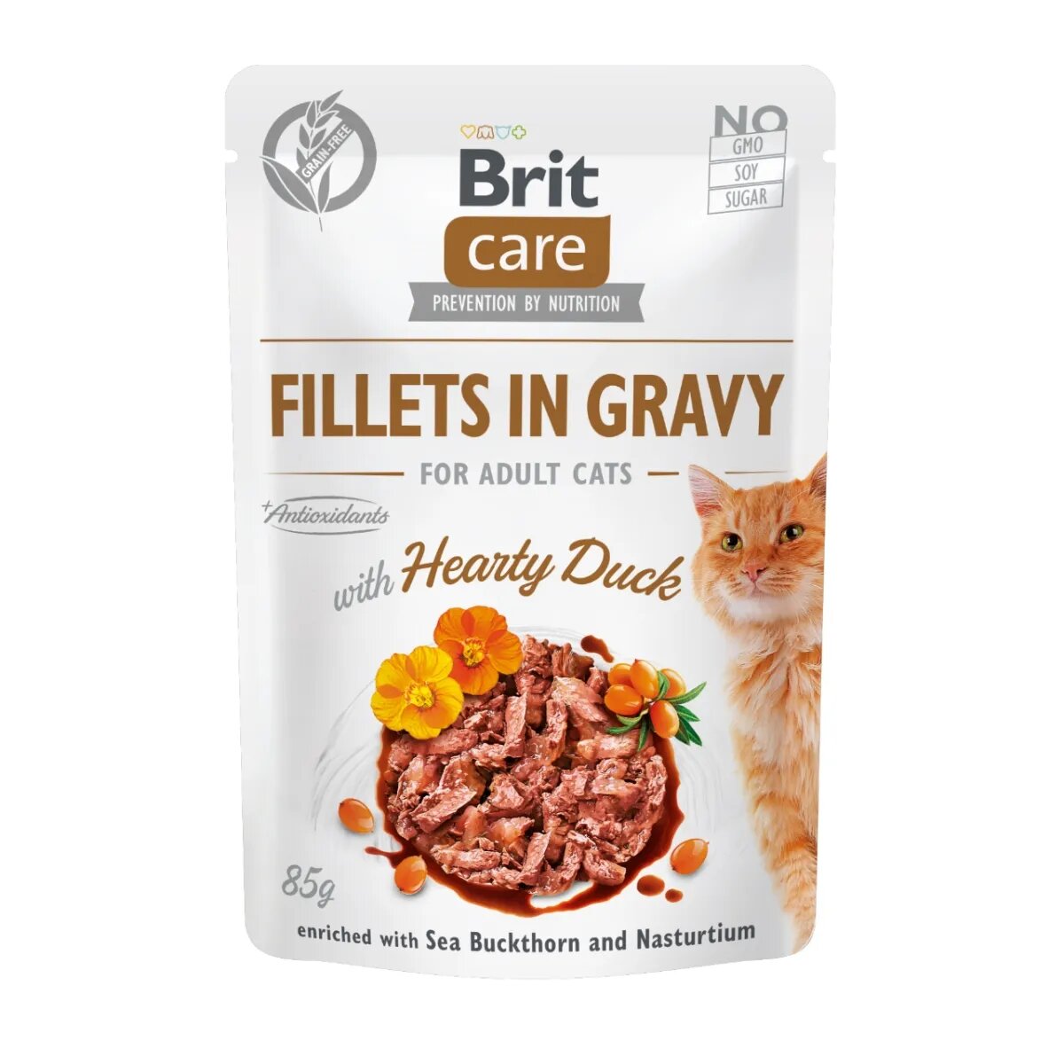 Brit Care Fillets In Gravy Rață plic hrană umedă fără cereale pisici (în sos) 85g