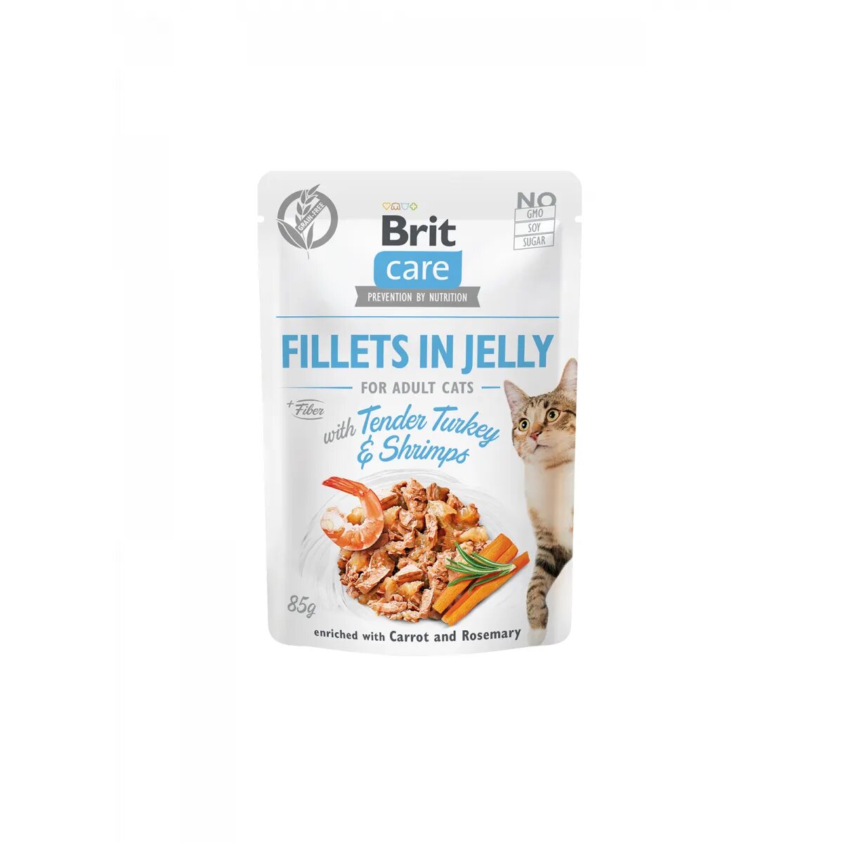 Brit Care Fillets in Jelly Curcan și Creveți plic hrană umedă fără cereale pisici (în aspic) 85g