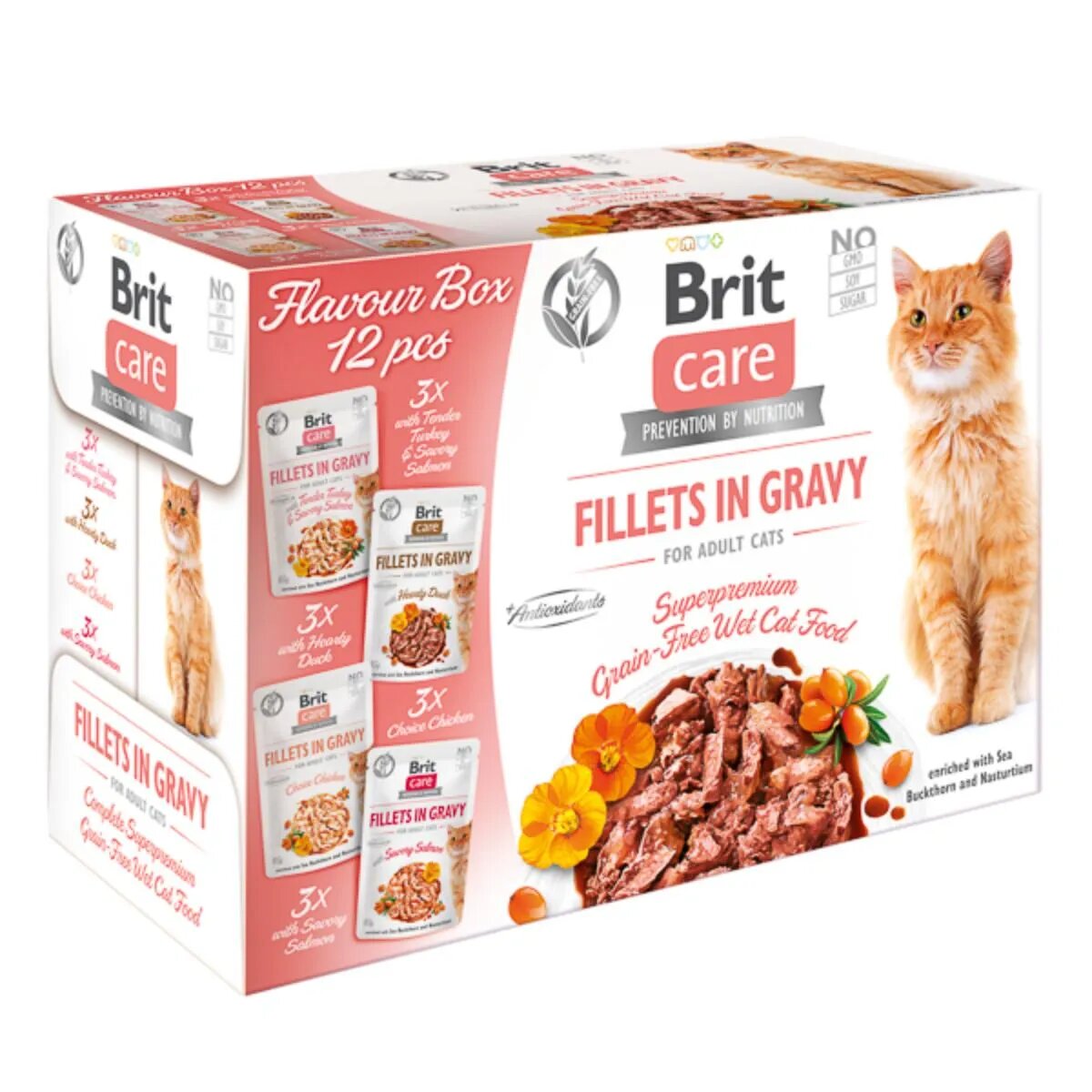 Brit Care Flavour Box Fillet In Gravy 4 arome plic hrană umedă fără cereale pisici (în sos) 85g x 12