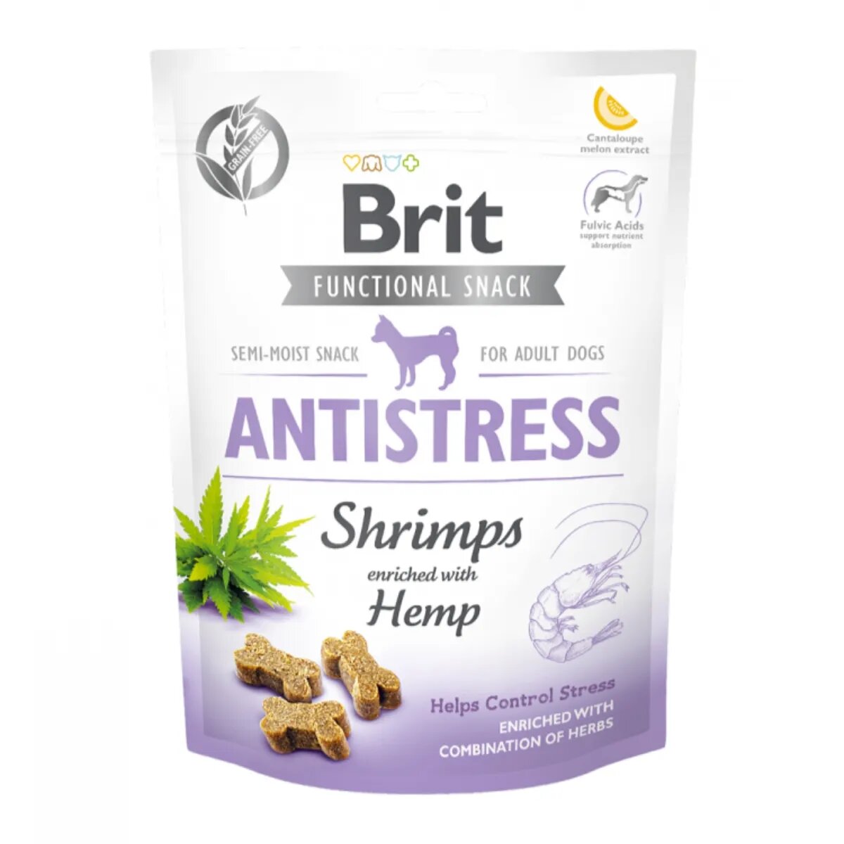Brit Care Functional Snack Antistress Creveți cu Cânepă recompense funționale fără cereale câini antistres 150g