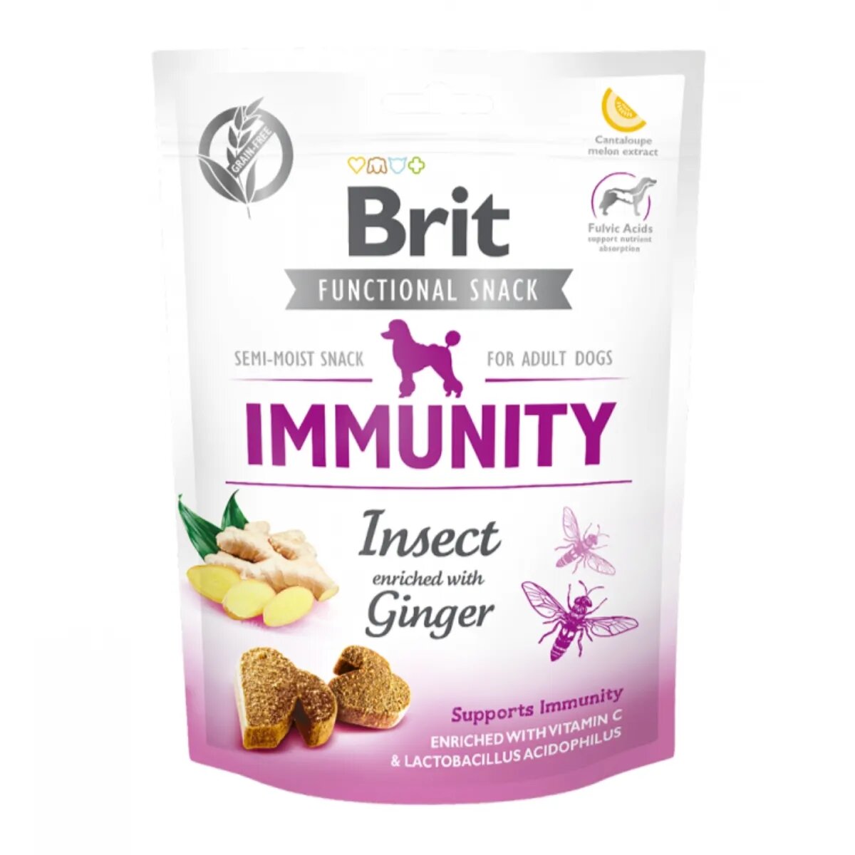 Brit Care Functional Snack Immunity Insecte cu Ghimbir recompense funționale fără cereale câini imunitate 150g