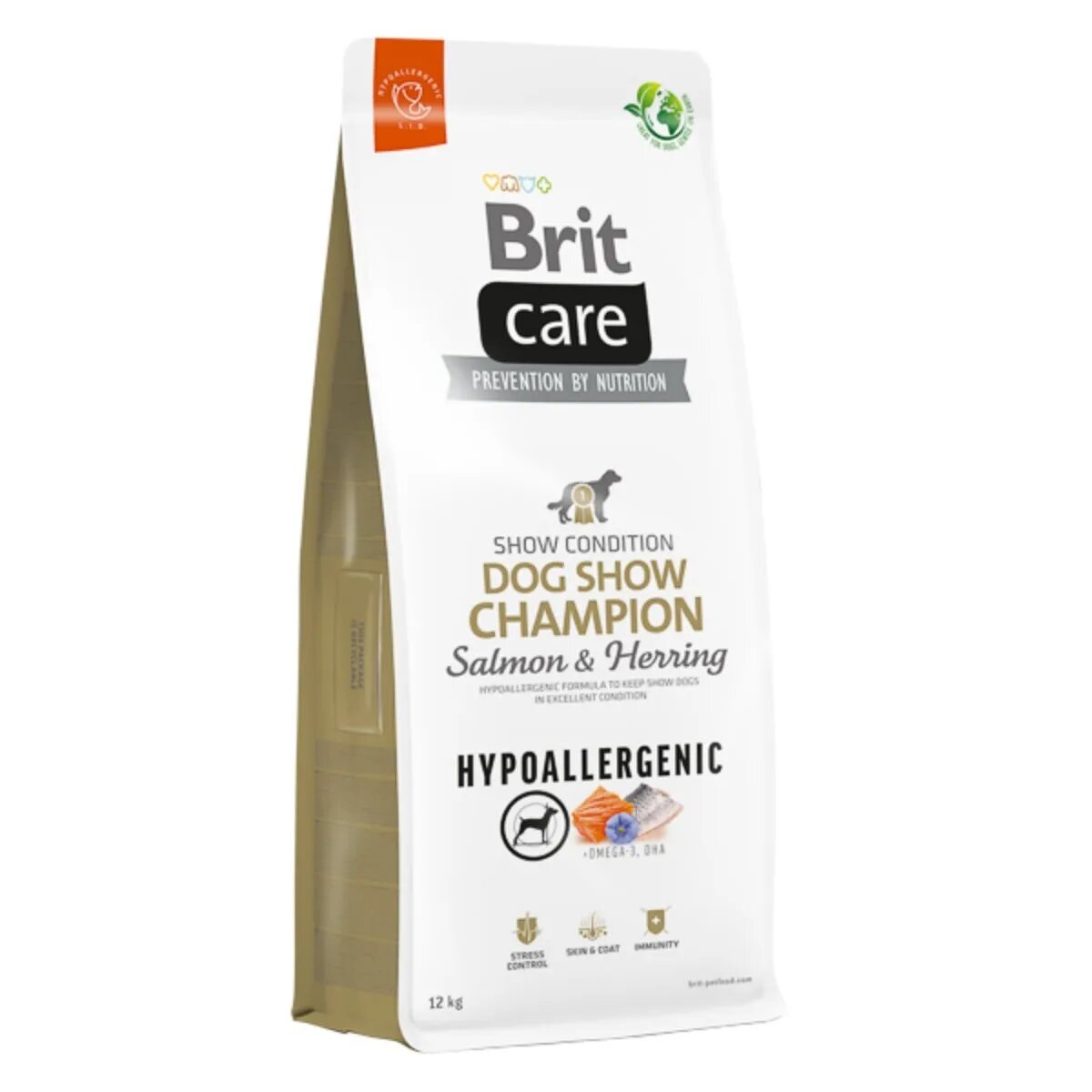 Brit Care Hypoallergenic Dog Show Champion XS-XL Somon și Hering hrană uscată monoproteică câini sistem imunitar & alergii 12kg