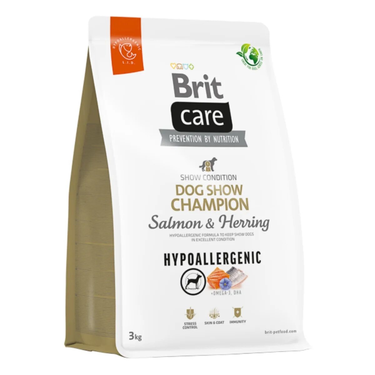 Brit Care Hypoallergenic Dog Show Champion XS-XL Somon și Hering hrană uscată monoproteică câini sistem imunitar & alergii 3kg