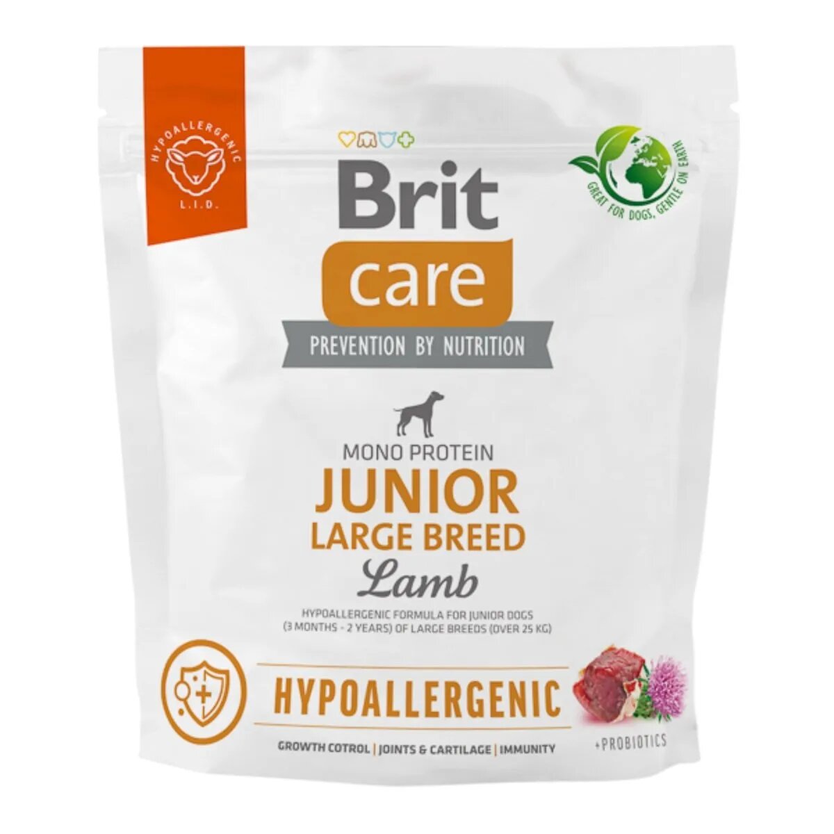 Brit Care Hypoallergenic L-XL Miel hrană uscată monoproteică câini junior sistem imunitar & alergii Care Hypoallergenic Junior Large Breed L-XL Miel hrană uscată monoproteică câini junior sistem imunitar & alergii 1kg