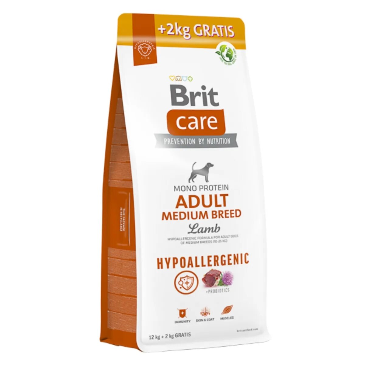 Brit Care Hypoallergenic M Miel hrană uscată monoproteică câini sistem imunitar & alergii Care Hypoallergenic Adult Medium Breed M Miel hrană uscată monoproteică câini sistem imunitar & alergii 12kg + 2kg GRATUIT