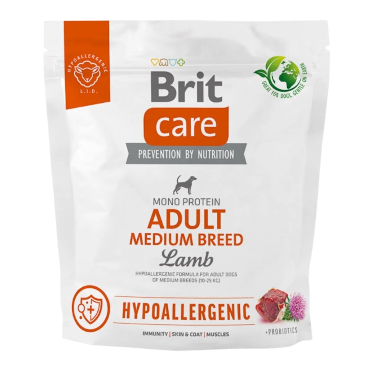 Brit Care Hypoallergenic M Miel hrană uscată monoproteică câini sistem imunitar & alergii Care Hypoallergenic Adult Medium Breed M Miel hrană uscată monoproteică câini sistem imunitar & alergii 1kg