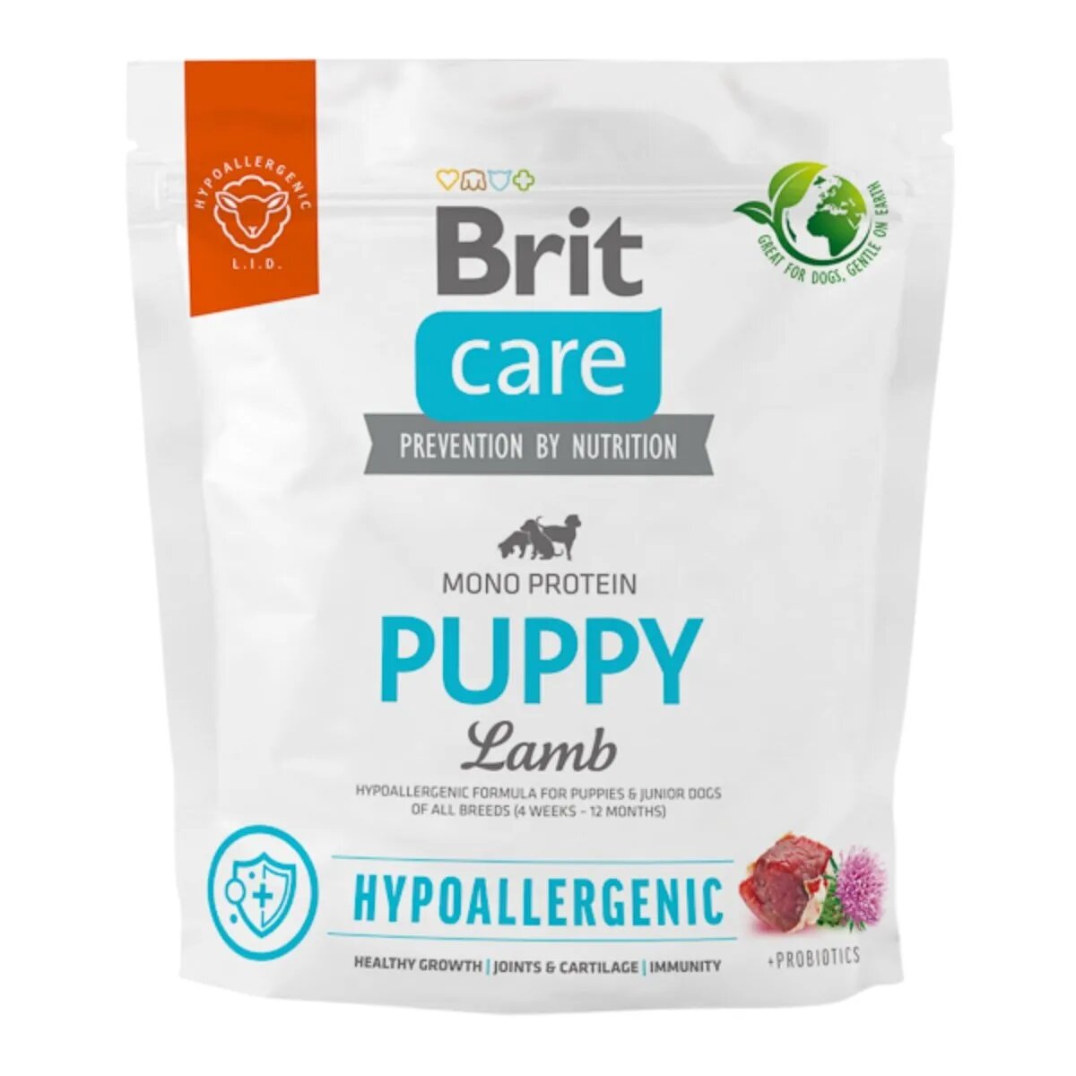 Brit Care Hypoallergenic XS-XL Miel hrană uscată monoproteică câini junior sistem imunitar & alergii Care Hypoallergenic Puppy XS-XL Miel hrană uscată monoproteică câini junior sistem imunitar & alergii 1kg