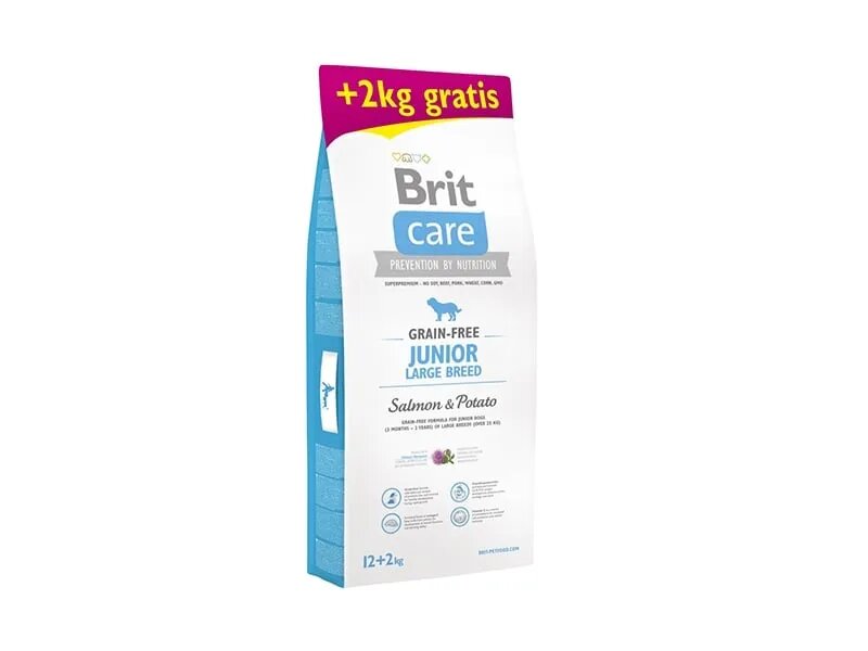 Brit Care Junior Large Breed L-XL Somon cu Cartofi hrană uscată fără cereale câini junior 12kg+2kg GRATUIT