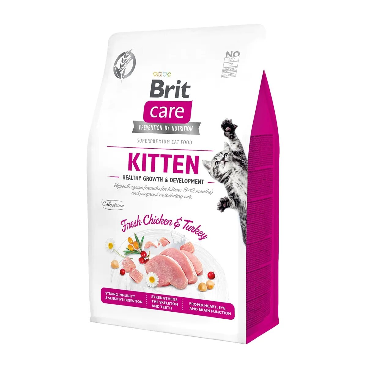 Brit Care Kitten Healthy Growth & Development Pui și Curcan hrană uscată fără cereale pisici junior 400g