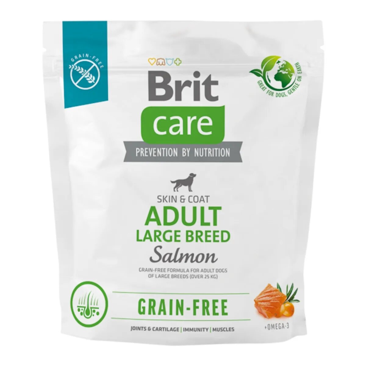 Brit Care L-XL Somon hrană uscată fără cereale câini piele & blană Care Grain-Free Adult Large Breed L-XL Somon hrană uscată fără cereale câini piele & blană 1kg