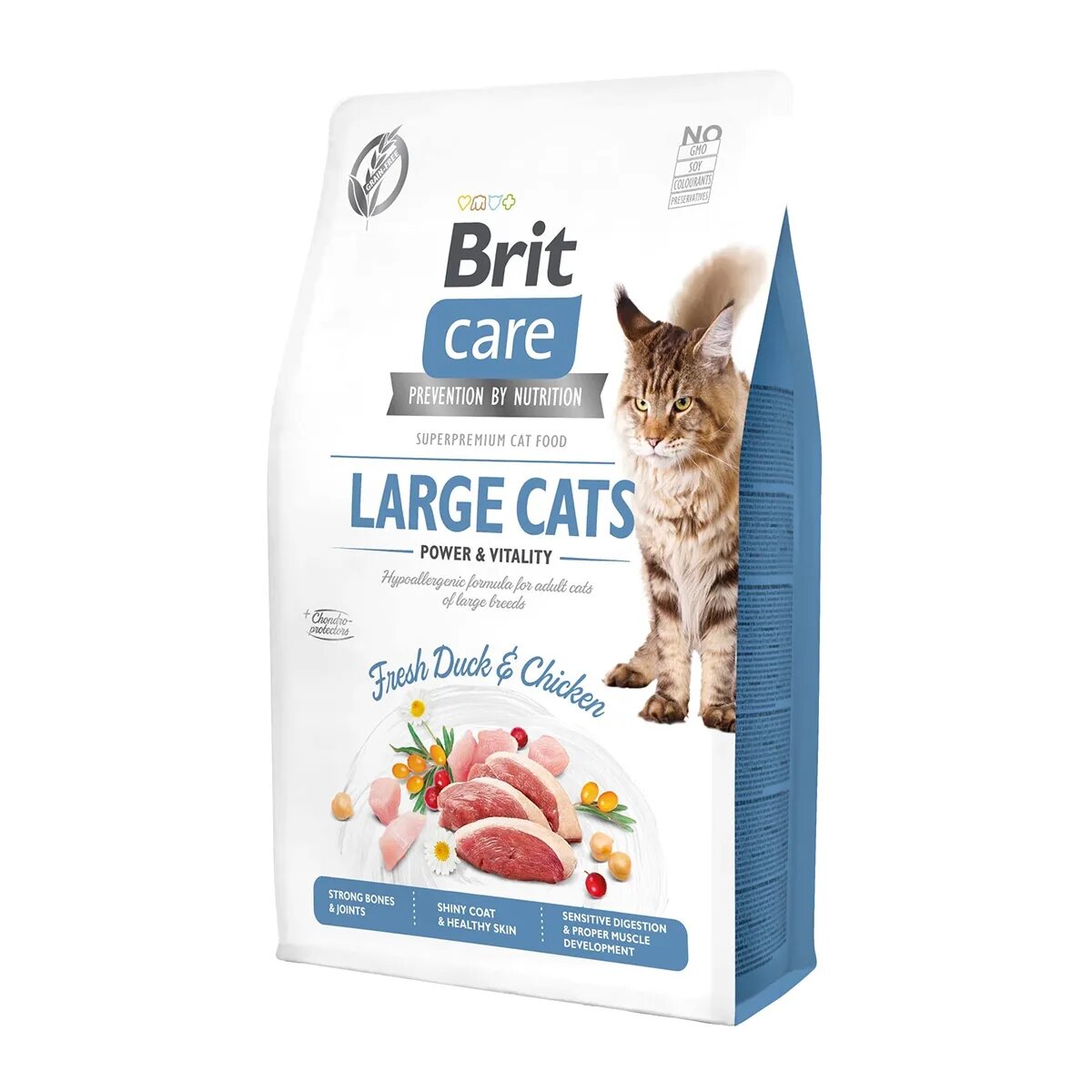 Brit Care Large Cats Power & Vitality L-XL Rață și Pui hrană uscată fără cereale pisici 7kg