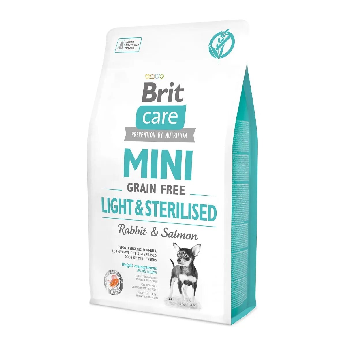 Brit Care Mini Light & Sterilised XS-S Iepure hrană uscată fără cereale câini sterilizați 2Kg
