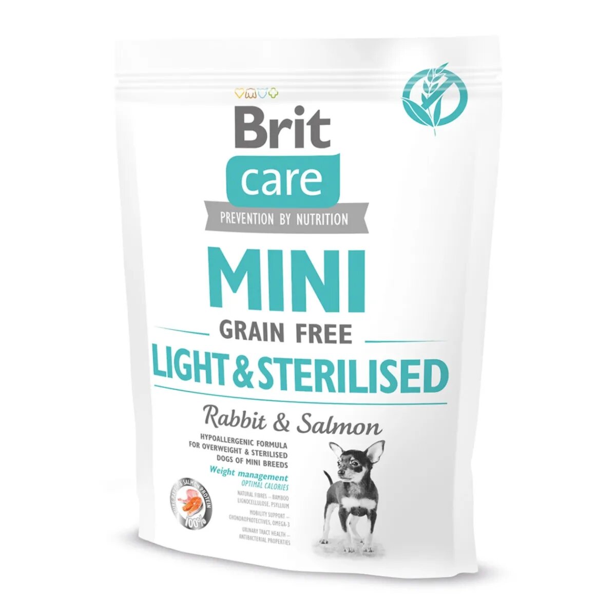 Brit Care Mini Light & Sterilised XS-S Iepure hrană uscată fără cereale câini sterilizați 400g