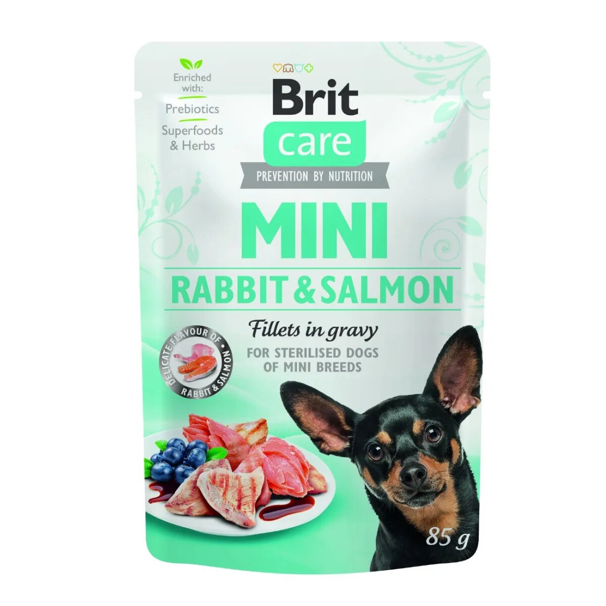 Brit Care Mini XS-S File Iepure și Somon plic hrană umedă câini (în sos) 85g