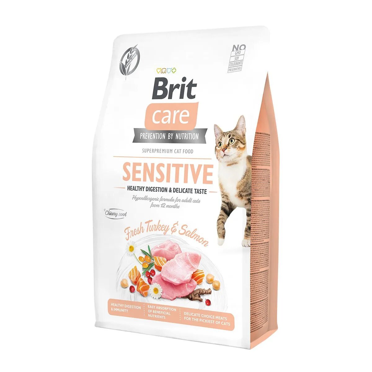 Brit Care Sensitive Healthy Digestion & Delicate Taste Curcan și Somon hrană uscată fără cereale pisici sensibilități digestive 7kg